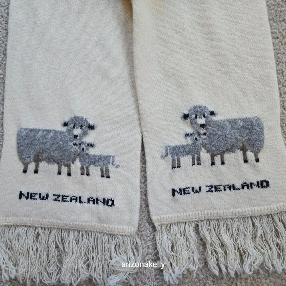 New Zealand Wool Scarf With Mama Sheep and Lamb